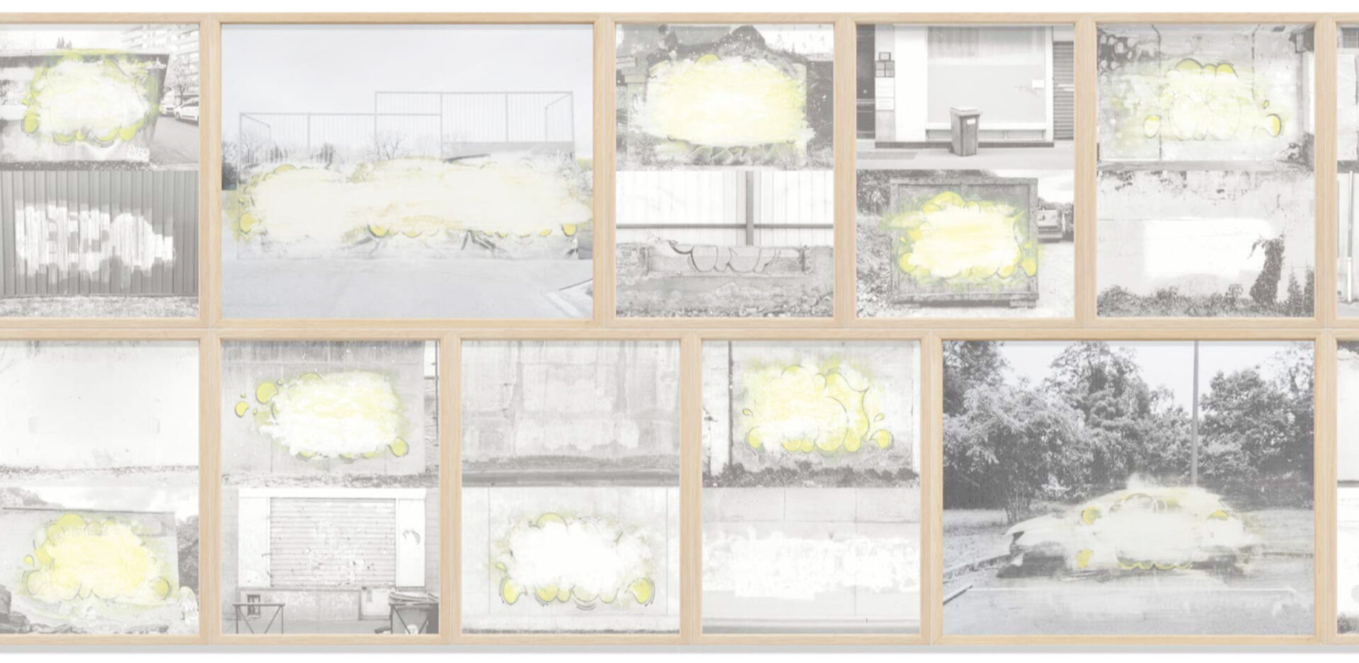 TILT - Installation Buffing (various) | 24 × 30 cm and 24 × 18 cm | spray paint, acrylic, acetone and anti graffiti on photograph | 2026 TILT - Installation Buffing (various) | 24 × 30 cm and 24 × 18 cm | spray paint, acrylic, acetone and anti graffiti on photograph | 2026