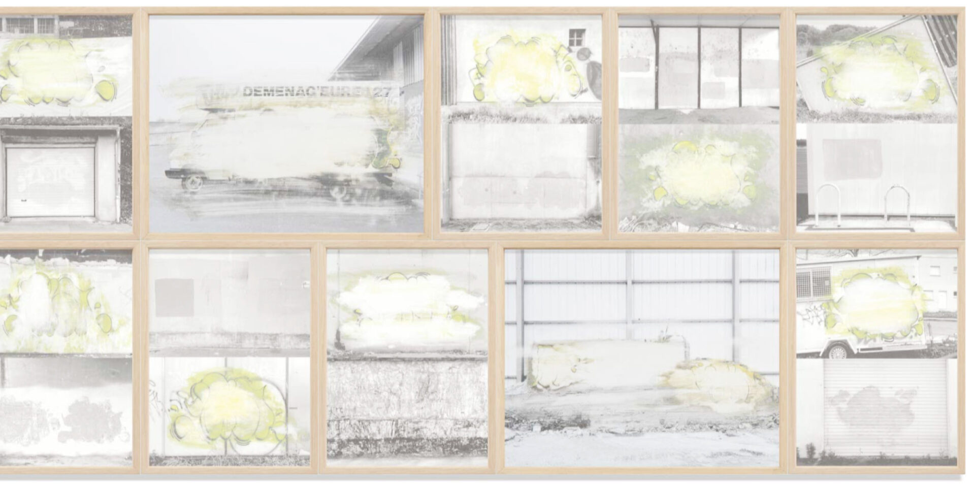 TILT - Installation Buffing (various) | 24 × 30 cm and 24 × 18 cm | spray paint, acrylic, acetone and anti graffiti on photograph | 2026 TILT - Installation Buffing (various) | 24 × 30 cm and 24 × 18 cm | spray paint, acrylic, acetone and anti graffiti on photograph | 2026